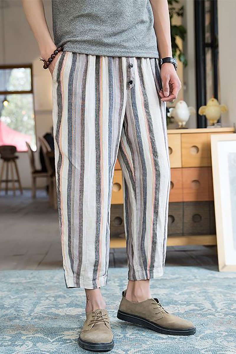 Pantaloni Harem in lino a righe